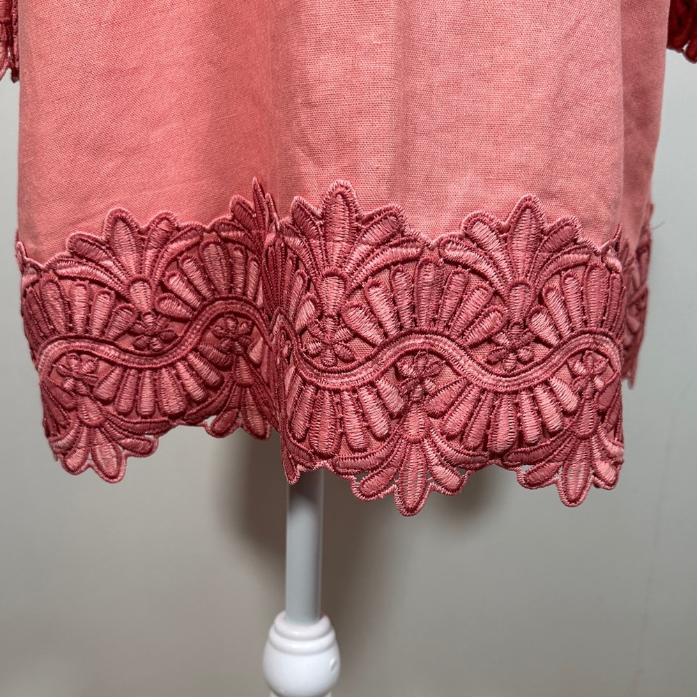 Anne Klein Linen Blend Tunic Coral Long Sleeve Pullover Embroidered Size L - Picture 5 of 10